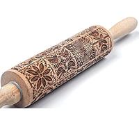 Christmas Rolling Pin,Wooden 3D Rolling Pins Embossed, Embossing Rolling Pin with Engraved Christmas Themed Symbols for Baking Embossed Cookies, Rolling Pin Kitchen Tool (European Fashion)
