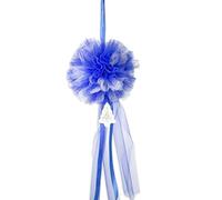 Christmas Rosette Outdoors Pom Poms Hanging Decor Wall, Door or Tree Topper Christmas Bow Christmas Decoration, Blue and Silver