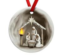 Christmas Round Acrylic Hanging 8cm Nativity Scene Hanging Ornaments Transparent Colored Acrylic Holiday Decorations Christmas Tree Door And Window Pendants
