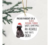 Christmas Round Ornament Proud Parent of A Black Russian Terrier Who's Sometimes An Asshole Holiday Keepsake Dog Mom Gift 3.2 Inch with Gold String Ornament to Remember This Holiday And Season