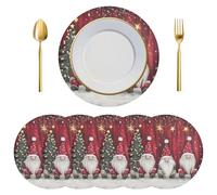 Christmas Round Placemats Set of 6, Christmas Gnomes Stars Placemats Heat Resistant Table Mats for Dining Table Xmas Decorations Ornaments Holiday Home Party