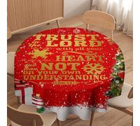 Christmas Round Table Cloth,Inspirational Quotes Xmas Tree and Balls Snowflake Print Table Covers for Dining Room Kitchen Indoor Outdoor Party Picnic Home Decor, 60in
