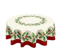 Christmas Round Tablecloth 60 Inch Red Xmas Holly Leaves Berries Pattern Circle Table Cloth Winter Holiday Decorative Table Cover for Kitchen Dinner Home Decor