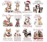 Christmas Rub on Transfer, 24 Sheets Vintage Christmas Rub on Transfers for Wood, Furniture Decals, Glass, Ceramic, Leather, Fabric, Tumbler, Canvas 3X3 Inches Christmas Home Decal (Vintage Dogs)
