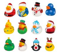 Christmas Rubber Ducks Set of 12 - Festive Bath Toys & Party Bag Fillers - 6cm Assorted Novelty Ducks in Santa, Snowman, Reindeer & Penguin Designs - Kids & Adults Xmas Stocking Fillers & Decorations