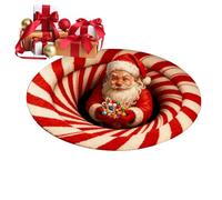 Christmas Rug,Optical Illusion Non-Slip Round,Round 3D Santa Christmas Floor Mat - for Living Room Entryway Office Dorm Apartment Farmhouse Winter Holiday Party Decorations Indoor