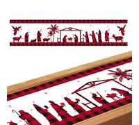 Christmas Runner for Table | 71x13in Winter Table Runner Nativity Scene Tablecloth | Comfortable Holiday Table Runners, Red and Black Plaid Christmas Table Decorations for Kitchen Dining Decor