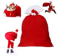 Christmas Sacks Extra Large, 70x100cm Velvet Gift Bag With Drawstring & Pom Poms, Soft Fur Xmas Ba-g Stocking Filling Gift Bags Santa Claus Costume X-mas Decoration