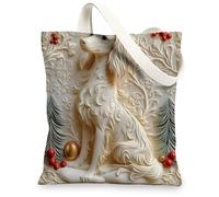 Christmas Saluki Dog Canvas Tote Bag for Shopping 13 * 15, Fun Xmas Luxury Reusable Grocery Bag for Women, Pet Work Travel Painting Gift Decor