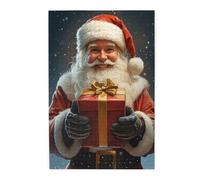 Christmas Santa and Gift 1000 Piece Adults Wooden Jigsaw Puzzle,Smiling Face Red Suit & Black Gloves,Sparkling Night Sky,Holiday Artwork,Stress Relief Games for Gift Giving