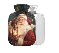 Christmas Santa Black Light Print Hot Water Bottle with Cover 2L Large Warm Water Bag for Pain Relief Hot Cold Compress