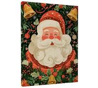 Christmas Santa Canvas Wall Art, Red Green Holiday Decor, Vintage Style Poster for Living Room, Bedroom, Kitchen, Festive Home Decoration 8x10 Inch