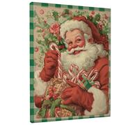 Christmas Santa Canvas Wall Art, Red Green Holiday Decor, Vintage Style Wall Artwork for Living Room, Bedroom, Kitchen, Festive Home Aesthetic 16x20 Inch