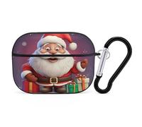 Christmas Santa Claus Airpod Pro Case AirPods 2 Case for Women Hard Shell Protective Cover with Carabiner Keychain Compatible with AirPods Case 2nd 1st Generation, Front LED Visible Black