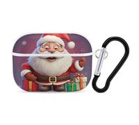 Christmas Santa Claus Airpod Pro Case AirPods 2 Case for Women Hard Shell Protective Cover with Carabiner Keychain Compatible with AirPods Case 2nd 1st Generation, Front LED Visible White