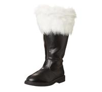 Christmas Santa Claus Boots For Men Uk Solid-Colour Mid-Calf Boot With White Plush & Side-Zip Wide Calf Combat Christmas Boot Fancy Dress Costume Footwear For Christmas Black Boots Men