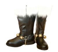 Christmas Santa Claus Boots for Men UK Solid Colour Mid Calf Boots with White Plush Side Zip Foot Bells Buckle Strap Wide Combat Christmas Boot Fancy Dress Costumes Footwear for Halloween Cosplay