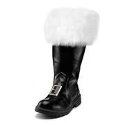 Christmas Santa Claus Boots for Men UK Solid Colour Mid Calf Boots with White Plush Side Zip Foot Bells Buckle Strap Wide Combat Boot Fancy Dress Costumes Footwear for Halloween Cosplay Party Daily