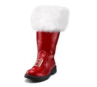 Christmas Santa Claus Boots for Men UK Solid Colour Mid Calf Boots with White Plush Side Zip Foot Bells Buckle Strap Wide Combat Boot Fancy Dress Costumes Footwear for Halloween Cosplay Party Daily