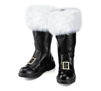 Christmas Santa Claus Boots for Men UK, Solid-Colour Mid-Calf Boots with White Plush & Side-Zip Wide Calf Combat Christmas Boot Fancy Dress Costume Footwear for Christmas Halloween Cosplay