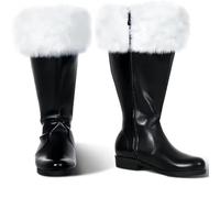 Christmas Santa Claus Boots for Men UK, Solid-Colour Mid-Calf Boots with White Plush & Side-Zip Wide Calf Combat Christmas Boot Fancy Dress Costume Footwear for Christmas Halloween Cosplay