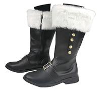 Christmas Santa Claus Boots Men's Wide Calf Santa Combat Boots with White Plush Cuffs Xmas Mid-Calf Boot Foot Bells Buckle Strap for Christmas UK 10 Ladies Black Footwear