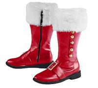 Christmas Santa Claus Boots Men's Wide Calf Santa Combat Boots with White Plush Cuffs Xmas Mid-Calf Boot Foot Bells Buckle Strap for Christmas UK 8.5 Ladies Red Footwear