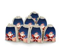 Christmas Santa Claus Bunches Pocket Cotton And Hemp with Drawstring 8 Pieces Reusable Gift Bags Jewelry Pouch for Wedding DIY Craft Party (4.9 X 6.7 Inch)