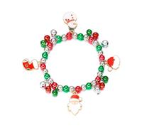 Christmas Santa Claus Charm Beaded Stretch Bracelet Enamel Xmas Tree Snowman Stocking Jingle Bell Silver Red Green Beads Cute Ornament Stack Wrist Bracelets Festive Holiday Jewelry for Women Friend