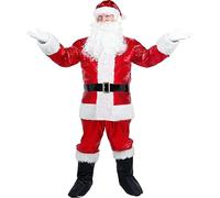 Christmas Santa Claus Cosplay Costume Adult Unisex Props Fancy Dress Xmas Red Deluxe Velvet Suit Party Outfit (Men, C-Red, XL)