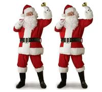 Christmas Santa Claus Cosplay Costume Classic Red Deluxe Velvet Xmas Men Disguise Suit New Year Party Clothes Role Play For Holiday Parties(3XL,11PCS)