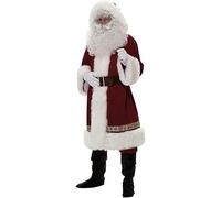 Christmas Santa Claus Costume Xmas Outfits Adults Kids Luxury Deluxe Velvet Cosplay Fancy Dress Theme Party Clothes Set (Wine red, L)