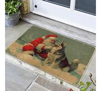 Christmas Santa Claus Doormat, Red and Grey Siberian Husky Dog for Outdoor & Indoor Entrance Winter Holiday Decor, Rubber Washable Non-Slip for Xmas Front Door Mat 29x17 Inch