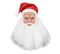Christmas Santa Claus Facpiece Latex Overhead , Full Headwear, Durable Flexible Build, White Beard and Red Hat Funny Costume Prop for Adults, Halloween, Par