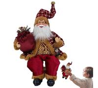 Christmas Santa Claus Figurine - Large 13.8inch Plush Material, Realistic Sitting Design Elegant Craft, Perfect Holiday Decoration Accent Ornament | Sculpture for Living Room Fireplace Table