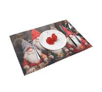 Christmas Santa Claus Gnomes Printed Placemats Set (45x30 CM, 4-Piece) - Heat-Resistant Place Mats Washable Table Mats for Dining Table Kitchen Parties