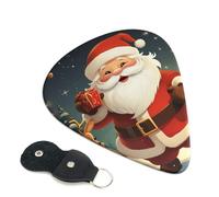 Christmas Santa Claus Guitar Picks 6 Pcs, 0.46mm Thickness Celluloid Plectrum with Leather Picks Holder, Personalized Guitar Pick for Bass Electric Acoustic Guitars Lovers Gift