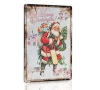 Christmas Santa Claus Metal Tin Sign Pink Vintage Christmas Wall Art Shabby Chic Decor Victorian Christmas Ornaments