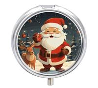 Christmas Santa Claus Pill Box Medicine Pill Organizer 3 Compartment Daily Pill Case Small Pill Container Round Pill Holder Travel Pill Box Metal Pill Case for Purse Pocket