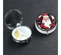 Christmas Santa Claus Pill Box with Mirror 3 Compartment Decorative Pill Case for Purse or Pocket Small Round Pill Organizer Weekly Metal Medicine Tablet Vitamin Holder Travel Gift