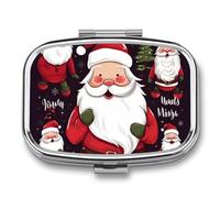 Christmas Santa Claus Pill Case with 2 Compartment, Pill Organizer Portable Square Pill Box,Vitamin Pill Organizer for Pocket Purse and Travel
