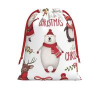 Christmas Santa Claus Print Christmas Drawstring Gift Bags, Xmas Holiday Fabric Gift Wrapping Bag For Party, Size-L