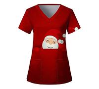 Christmas Santa Claus Print Shirts Personalised Embroidered Scrubs Tunic Health Care Hospital Uniform Women Men Nurse Uniform Workwear Doctor Nurse Dress V Neck Line Regular Fit Top with Pockets