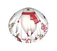 Christmas Santa Claus Print Shower Cap, Lined Shower Cap For Women Reusable, Double Layer Waterproof Bath Cap