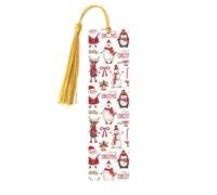 Christmas Santa Claus Print Wooden Bookmark Wood with Tassel for Reading,Perfect Present for Book Lovers