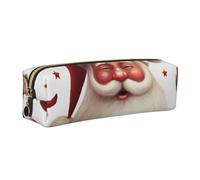 Christmas Santa Claus Printed Leather Pencil Case Cute Stationery Organizer Simple Makeup Bag Pen Pouch, Gold Zipper