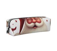 Christmas Santa Claus Printed Leather Pencil Case Cute Stationery Organizer Simple Makeup Bag Pen Pouch, Silver Zipper