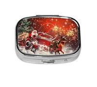 Christmas Santa Claus Printed Square Pill Organizer with 2 Compartments, Portable Mini Pill Box Pill Case for Medicine, Vitamin, Fish Oil, Supplements