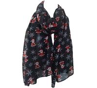 Christmas Santa Claus Scarf Snowflake Father Xmas Printed Womens Scarves (Dark Black)(Size:L)