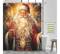 Christmas Santa Claus Shower Curtain, Retro Magic Santa Claus Merry Christmas Shower Curtain Set, Xmas Theme Holiday Waterproof Fabric Bathroom Curtain Decor with Hooks 70X70IN